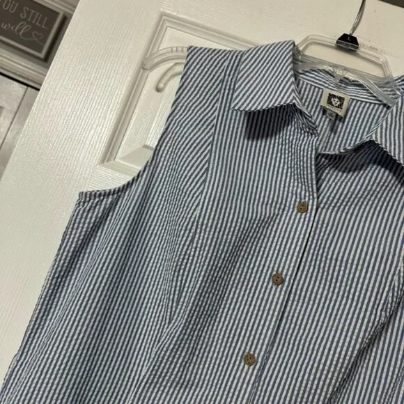 NWT Anne Klein Seersucker Sleeveless Shirt Dress - Picture 5 of 16